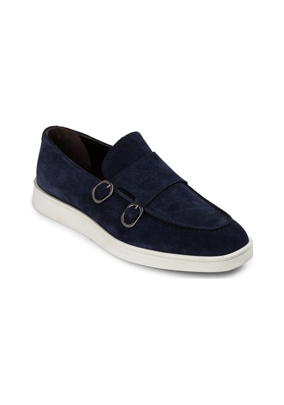 Deery Hakiki Süet Lacivert Çift Tokalı Erkek Loafer Ayakkabı - 01966mlcvc01 Lacivert