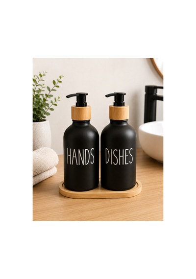 2 Li Bambu Detaylı Sıvı Sabunluk Seti Siyah Beyaz, Beyaz Beyaz Ve Siyah Siyah Renk Seçenekli Hands & Dishes Dispenser Siyah 2 Li Bambu Detaylı Sıvı Sabunluk Seti Siyah Beyaz, Beyaz Beyaz Ve Siyah Siyah Renk Seçenekli Hands & Dishes Dispenser Siyah