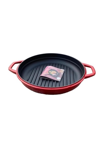 Hosse 28 Cm Yuvarlak Demir Döküm Grill Tava Çift Kulplu Kırmızı Diğer