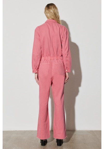 Kick Flare Regular Fit Normal Kesim Gömlek Yaka Geniş Paça Pembe Tulum W237XMP63 Pembe