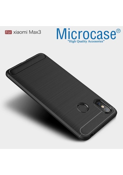 Microcase Xiaomi Mi Max 3 Brushed Carbon Fiber Silikon Kilif+Cam 281156992 - Seçenek / Cam Koruma-Cam Istiyorum