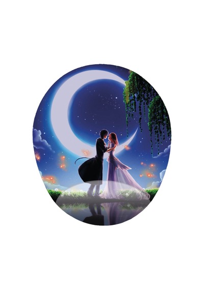 Mavi Gece Ay Yıldızlar Ve Ateş Böcekleri - Bilek Destekli Oval Mousepad