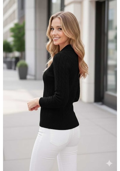 Youknitwear You Riviera %100 Pamuk Polo Yaka Kadın Kazak Siyah
