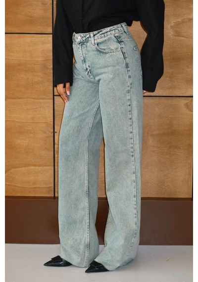Lacarino 7937 Wıde Leg Kadın Jean Pantolon Lıght Green