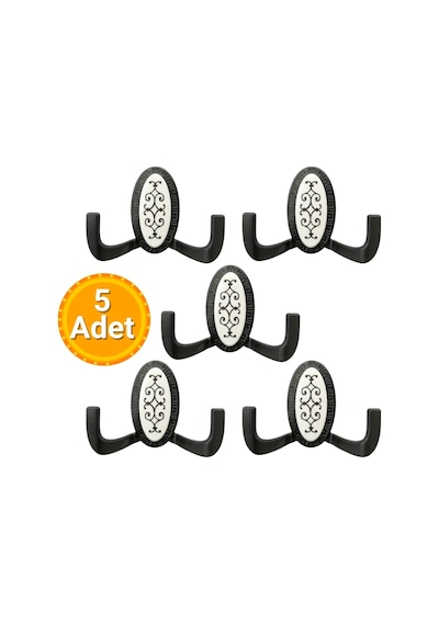 5 Adet Metal Vestiyer Askılığı - Mat Siyah, Desenli, Dayanıklı, Elbise Ve Mobilya Askılığı Siyah - Beyaz