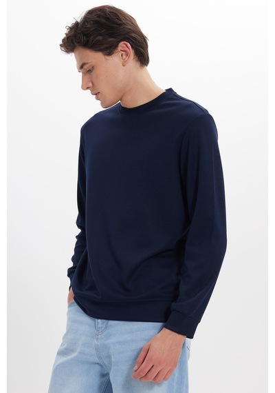 Tudors Erkek Standart Fit Normal Kesim Uzun Kollu Ekstra Soft Modal Kumaş Bisiklet Yaka Lacivert Sweatshirt-50226