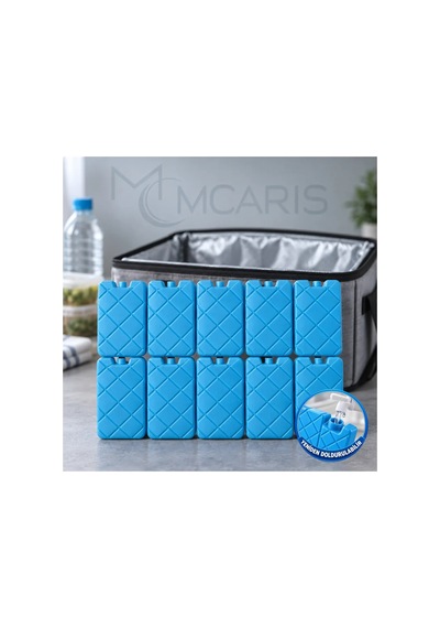 10'lu Doldurulabilir Buz Aküsü Seti - Dondurucu Buz Kasedi Ice Box Soğutucu Blok Mavi Beyaz