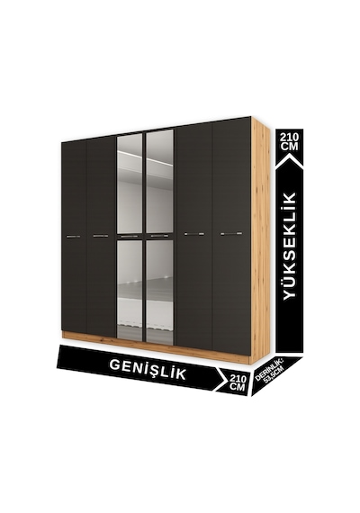 Aeka Ae-2191 Hisar Aynalı 6 Kapaklı Çok Bölmeli Askılı Ve Raflı Geniş Hacimli Gardırop 210x210 Cm Atlantik Çam - Antrasit Aeka Ae-2191 Hisar Aynalı 6 Kapaklı Çok Bölmeli Askılı Ve Raflı Geniş Hacimli Gardırop 210x210 Cm Atlantik Çam - Antrasit