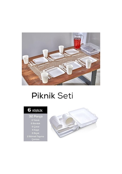 Mithra Life 6 Kişilik Çantalı Beyaz Çatal Bıçak Kaşık Ve Tabak Piknik Seti Mıt1232 Diğer