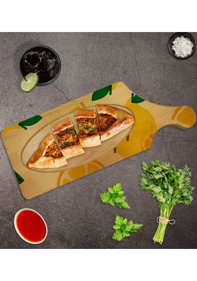 Bk Gift Limon Tasarımlı Dikdörtgen Şeklinde Doğal Ahşap Servis Ve Sunum Tabağı Model 1