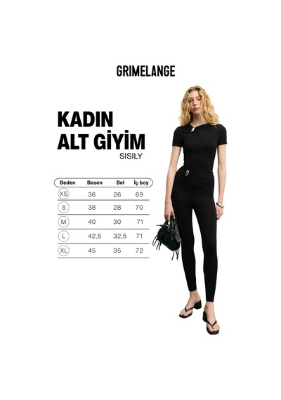 Grımelange Sısıly Kadın Yumuşak Ve Esnek Kumaşlı Toka Detaylı Slim Fit Siyah Tayt siyah