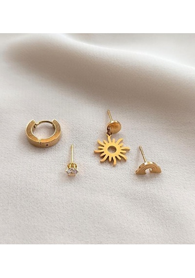 Küpe 4 Lü Set Kararmaz Çelik 316l Sarı Renk Küpe Seti 16968 Diğer