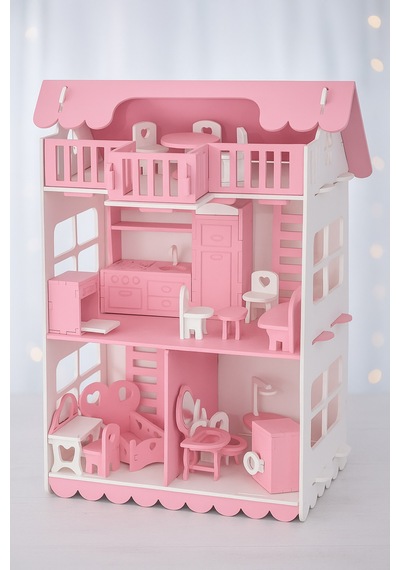 Ahşap Oyun Evi 32 Parça Açık Pembe