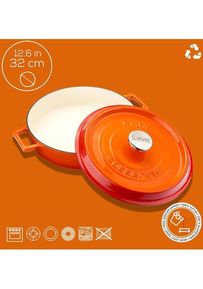 Lava Döküm Çok Amaçlı Yayvan Tencere Döküm Demir Yekpare Kulplu Edition Serisi Çap 32cm. 001