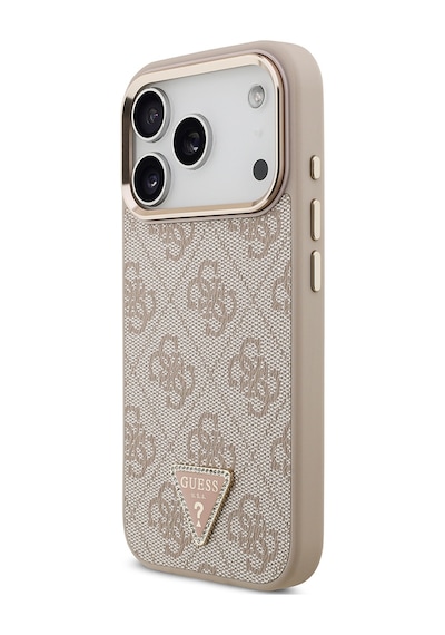 Apple Uyumlu iPhone 17 Pro Kılıf Guess Lisanslı M-safeli Gold Kamera Çerçeveli Taşlı Üçgen Logo 4g Desenli Pembe Pembe