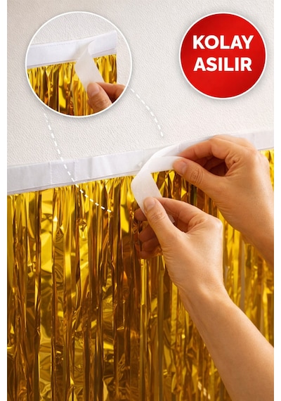 Gold Parlak Parti Perdesi 100x200 Cm Doğum Günü, Baby Shower, Fotoğraf Arka Fon 100 200