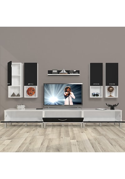 Decoraktiv Eko 8da Slm Krom Ayaklı Tv Ünitesi Tv Sehpası Beyaz - Siyah