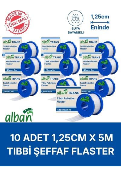 Pe 1,25cm X 5m, 10 Kutulu Set, Şeffaf Perforeli Flaster. Hipoalerjenik, Nefes Alabilen, Cilde Dost, Suya Dayanıklı