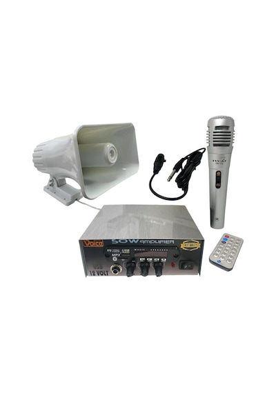 Electroon Pazarcı Ses Sistemi Takım Set 12v Usb Amfi+50w Horn Hoparlör+mikrofon