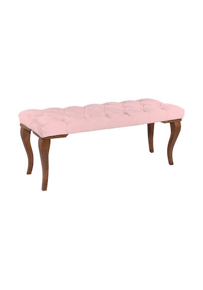 Gazzini Classic Lükens Gürgen Ayak Chester Model Kapitoneli Pembe Puf Bench - Ceviz Ayak