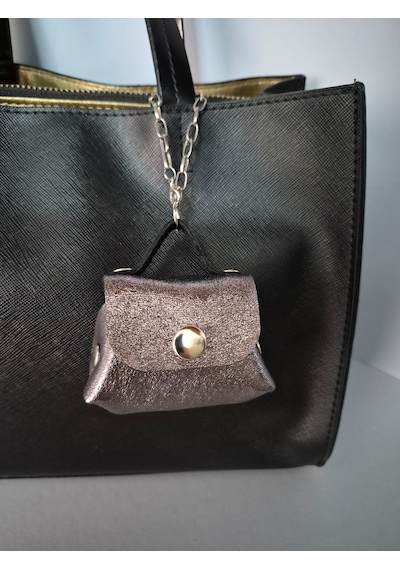 Gogo Charm Çanta Aksesuarı Mini Çanta Hakiki Deri Simli Gümüş