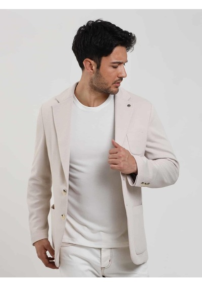 Dufy Krem Erkek Slim Fit Düz Mono Yaka Casual Ceket - 104445-krem Krem