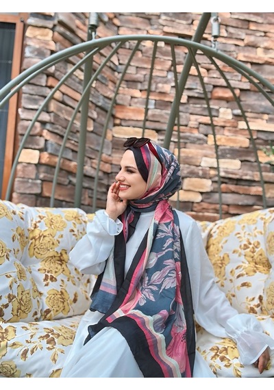 Moda Kaşmir Margarit Desen Bambu Şal Siyah-yeşil