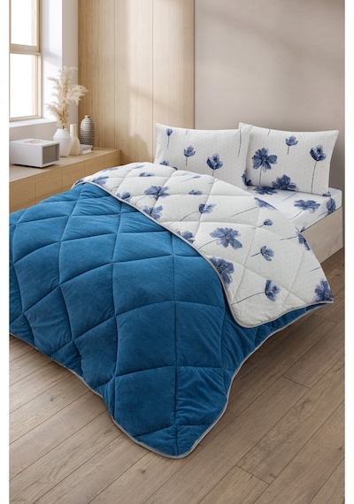 Nordelle Battal Boy Lüx Wellsoft Yorgan Çift Taraflı - 2 Adet Yastık Kılıflı Yorgan Seti 215x235 Cm Mavi