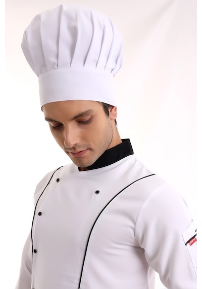 Beyaz Aşçı Mantar Şapka - Unisex-Standart-Tek Parça