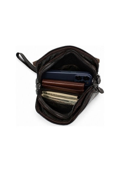 Alphaclub Bag Erkek Kahverengi Hakiki Deri Çok Bölmeli Bileklik Askılı El Çantası