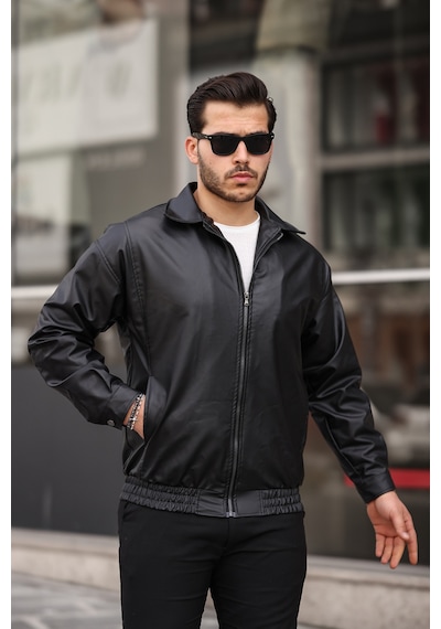 Mero Life Streetwear Siyah Oversize Rahat Kesim Deri Ceket Siyah