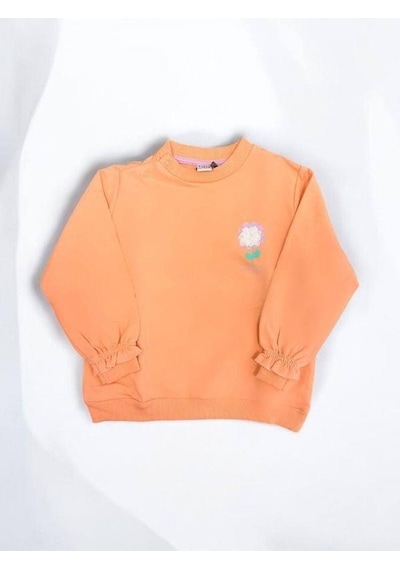 Zekids Kız Bebek Çiçek Baskılı Basic Sweatshirt-14453 Somon