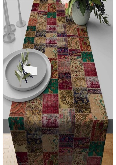 Çok Renkli Patchwork Premium Masa Örtüsü Runner Rnr293n11
