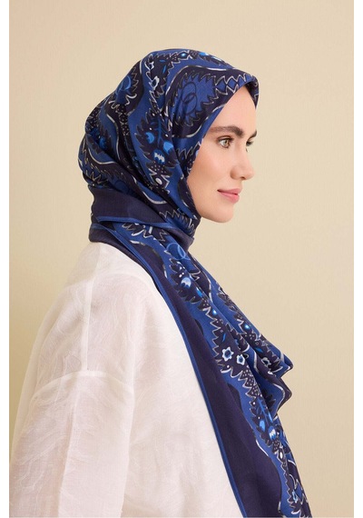 Imannoor Çağlayan Lacivert Pamuk Floş Şal 72x212 Lacivert