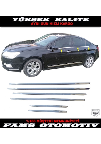 Citroen C5 Krom Cam Çıtası 6 Prç. 2008 Üzeri P. Çelik