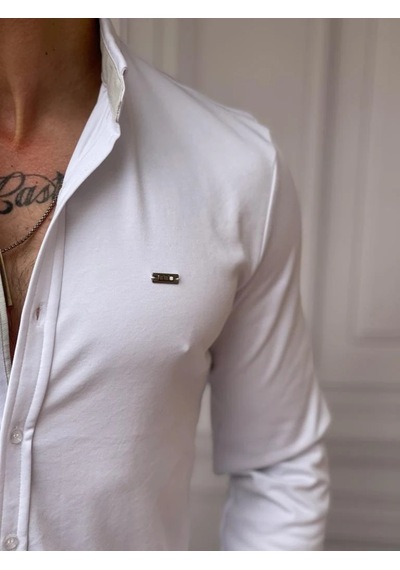Modefendi Slimfit Merserize Pamuk Uzun Kollu Gömlek Beyaz