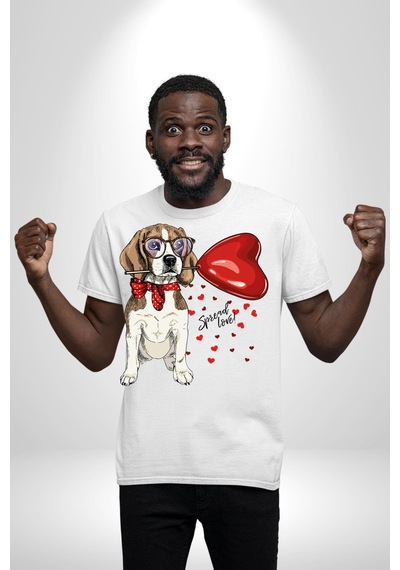 Poodle Ve Beagle Sevililer Günü Hediyesi Unisex Unisex Beyaz Organik Baskılı T-shirt Penye Yüksek Kalite Beyaz