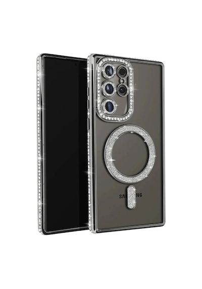 Mey İthalat Samsung Galaxy Uyumlu S23 Ultra Joke Simli Magneticsafe - Kılıf - Siyah Diğer
