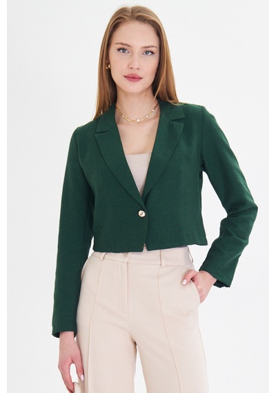 Armonika Kadın Zümrüt Tek Düğmeli Crop Ceket Arm-23y001064