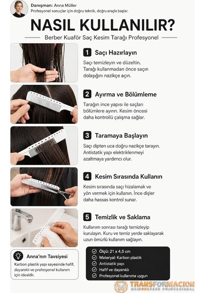 Transformacion Profesyonel Karbon Saç Kesim Tarağı - Antistatik, Dayanıklı Berber & Kuaför Tarağı 721889 Genel