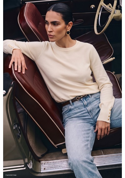 Sateen Uzun Kol Çıt Çıt Detaylı Triko - Ekru-137860