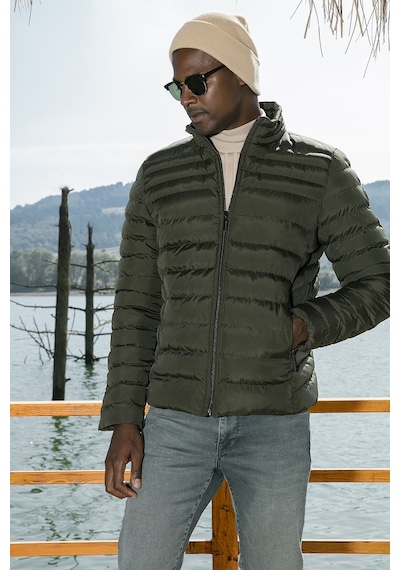 Buratti Dik Yaka Fermuarlı Cepli Slim Fit Şişme Erkek Mont 649002 Haki