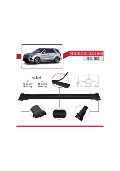 Mercedes Gle Class W166 2015-2018 Arası İle Uyumlu Fly Model Ara Atkı Tavan Barı Siyah