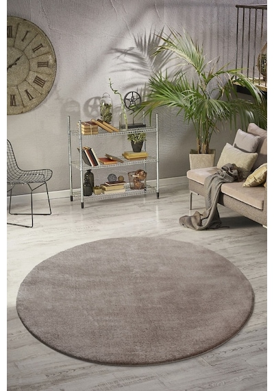 Vl Yuvarlak Comfort Ponpon Saçaklı Peluş Post Halı Kahverengi Halı Saçaksız Kahverengi Daire