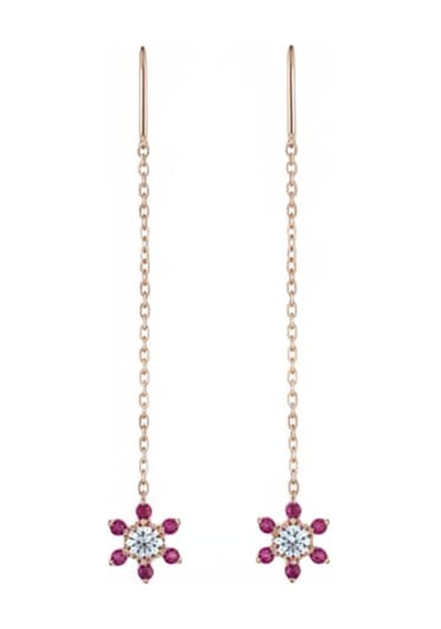 925 Ayar Papatya Silver Taşlı Sallantılı Çiçek Küpe.rose.gold.rodaj Gümüş