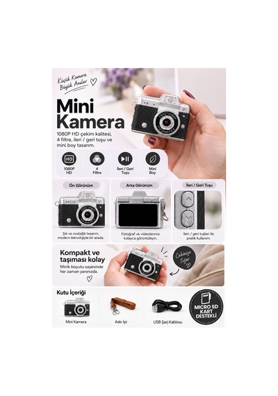 Mimtec Blm-110 Mini Retro Dijital Kamera - Flaşlı Katlanabilir Ekran 1080p Hd Video Selfie Vlog Kamerası Siyah