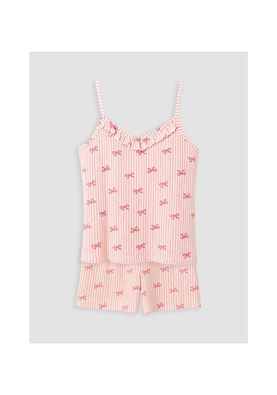 Lcw Dream Pembe Fiyonk Desenli İp Askılı Kadın Şortlu Pijama Takımı