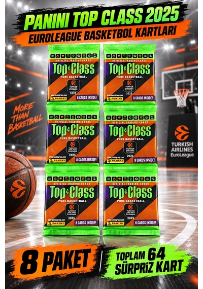 8 Li Paket Panini Top Class 2025 Euroleague Basketbolcu Kartı 8 Li Kapalı Paket Toplam 64 Kart