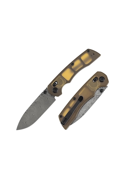 Tenable Kryo Çapraz Kilitli Amber Peı/ultem Sap Damascus Çelik Kamp Çakı T1001v10