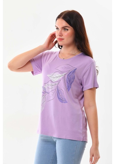 Sistas Kadın Desenli Kısa Kol Bluz 23143 Lila
